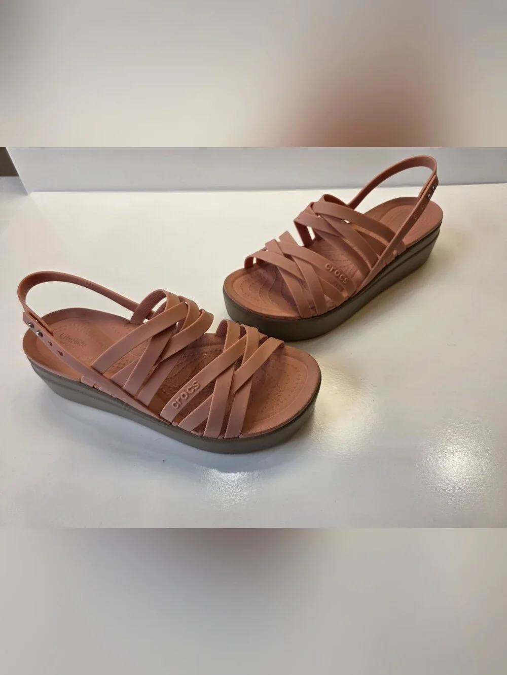 Crocs LiteRide Pink Strappy Platform Wedge Sandals Women’s Size 9